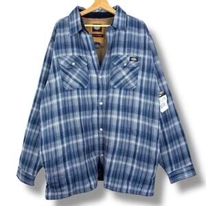 NWT Dickies 2XL Plaid Sherpa Lined Flannel Jacket Blue Workwear Button-Up Casual